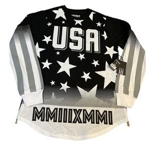 Contender USA Flag Graphic Long Sleeve Tee Mens Small Black Stars Patriotic